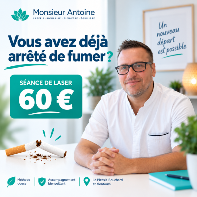 Arrêt du tabac au laser à 60 euros chez Monsieur Antoine au Plessis-Bouchard